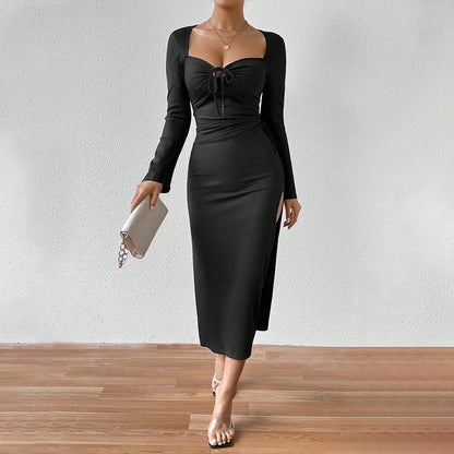 Damen Langarm Rippkleid mit Kordelzug und flexibler Einstellung