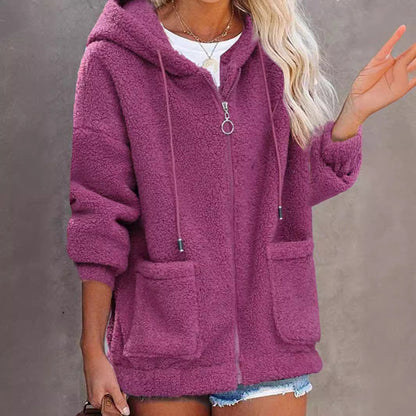 Damen Fleece Hoodiejacke Kapuze Taschen Eveloria