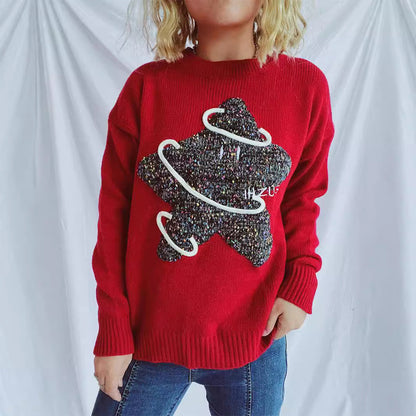 Damen Strickpullover Glitzerndes Sternenmotiv Locker - Eveloria