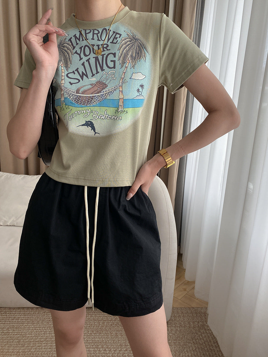 Damen T-Shirt und Shorts Set mit Grafiken