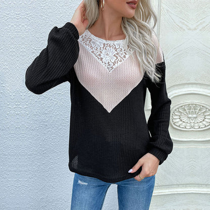 Damen Pullover Spitzenakzent Strukturiert Eveloria - Eveloria
