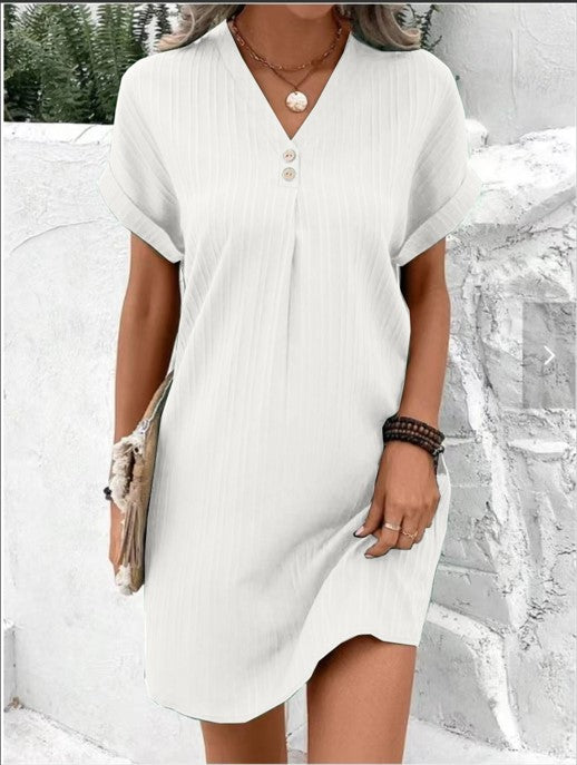 Damen Sommerkleid V-Ausschnitt Leicht Feminin Beige