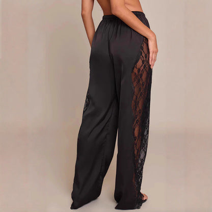 Damen Satin-Hose mit Spitzeneinsätzen Seitenschnitt Eveloria
