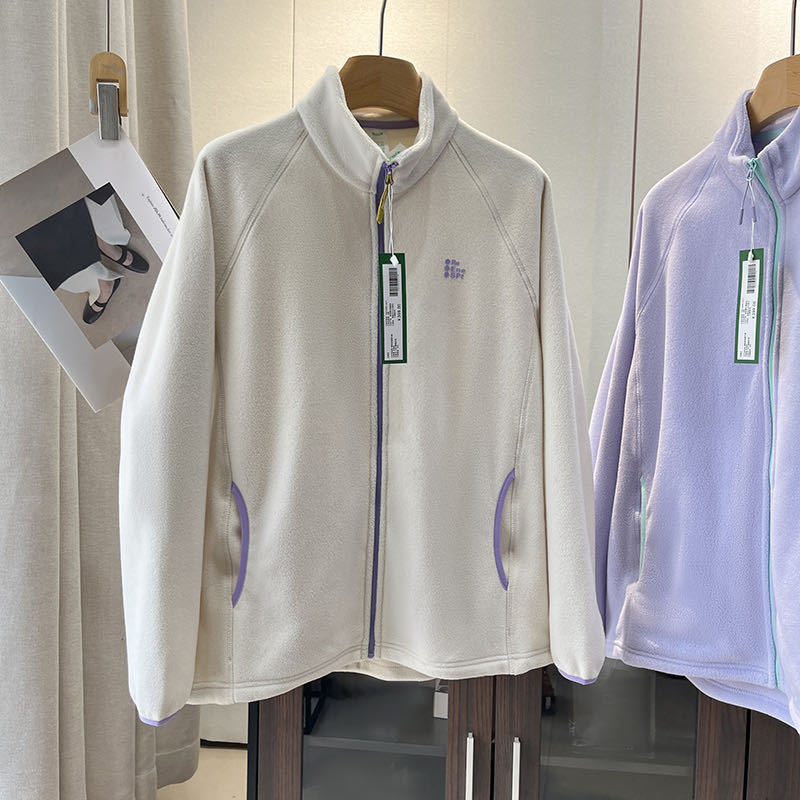 Damen Fleecejacke Weich Hohler Kragen Reißverschlusstaschen