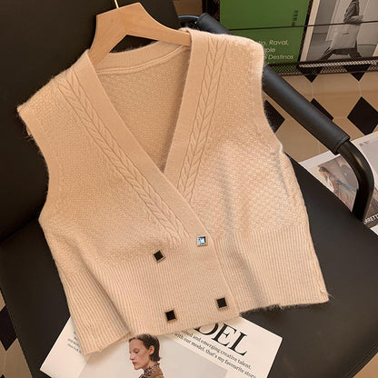Damen Strickweste Zopfmuster Elegante Knöpfe
