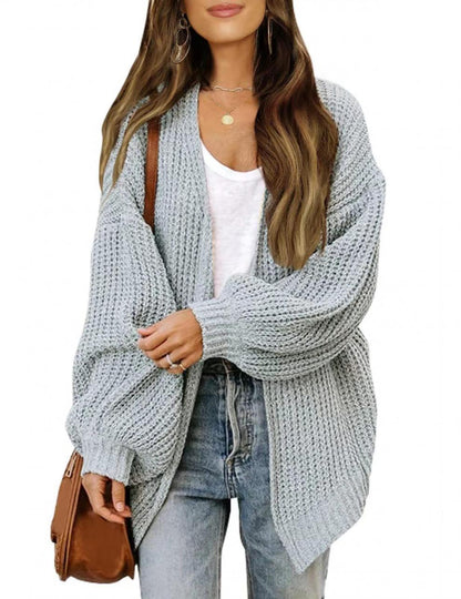 Damen Strickjacke Oversized Luftig V-Ausschnitt Beige