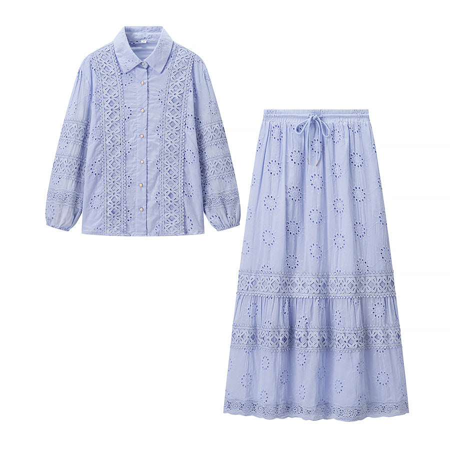 Damen Blumengestickte Bluse Maxirock Set Eveloria