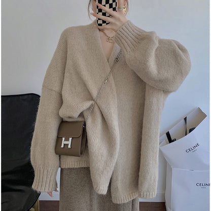 Damen Oversized Kuschelpullover V-Ausschnitt Langer Ärmel Eveloria