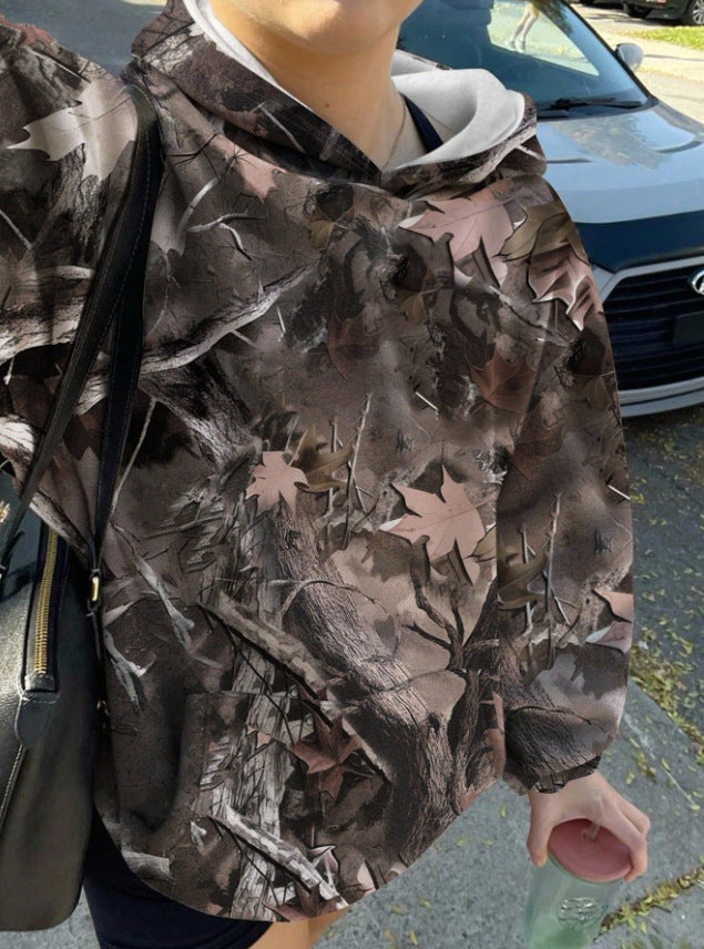 Damen Kapuzenpullover Camouflage Muster Grau