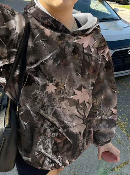 Damen Kapuzenpullover Camouflage Muster Grau