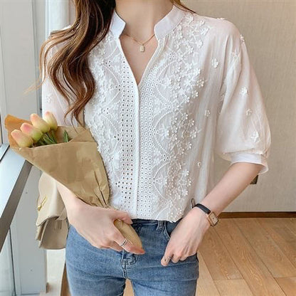 Damen Bluse Halbärmelig Floralmuster Eveloria