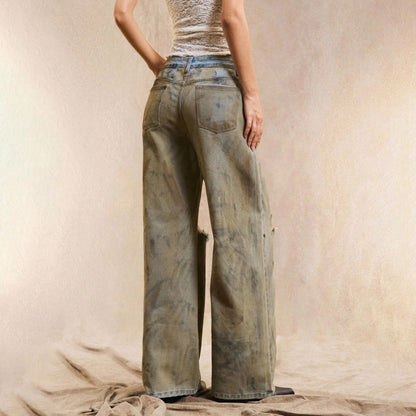 Damen Weite Jeanshose Distressed Details Blau Eveloria
