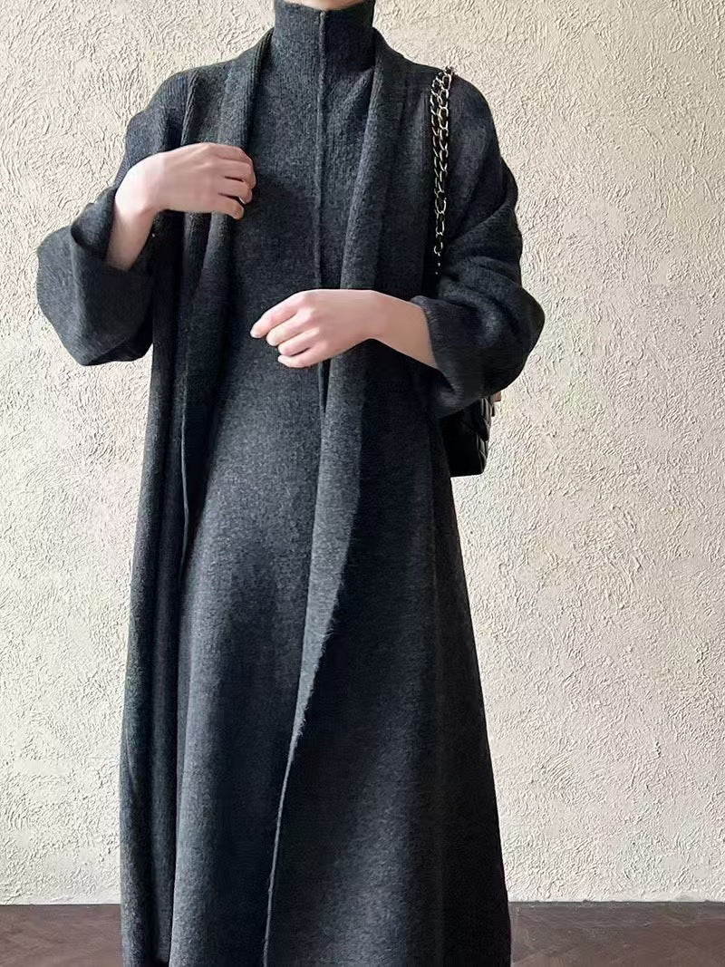 Damen Strickkleid Hochwertiger Stehkragen Dekorative Ärmel