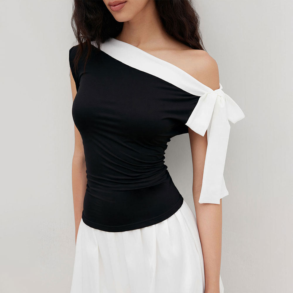 Damen Oberteil Off-Shoulder mit Schleifenverschluss