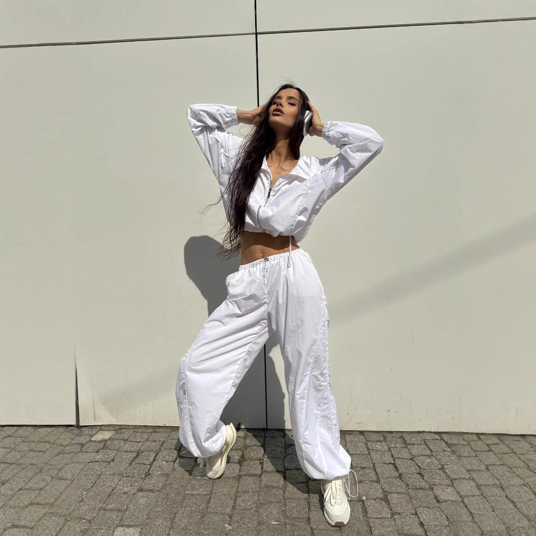 Damen Sportjacke Cropped Reißverschluss Elastisch