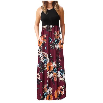 Damen Maxikleid Floralmuster Mit Seitentaschen