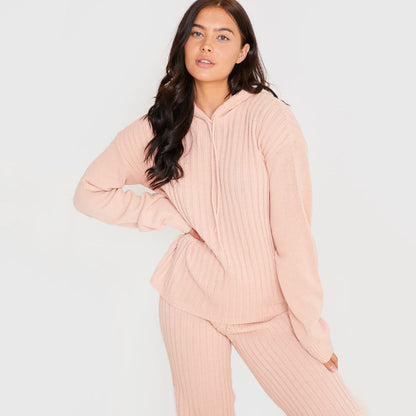 Damen Strickanzug Relaxed Fit mit Kapuze und hohen Bündchen