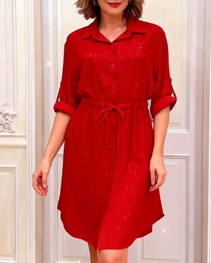 Damen Hemdblusenkleid Taillenschnürung Strassverzierung Eveloria