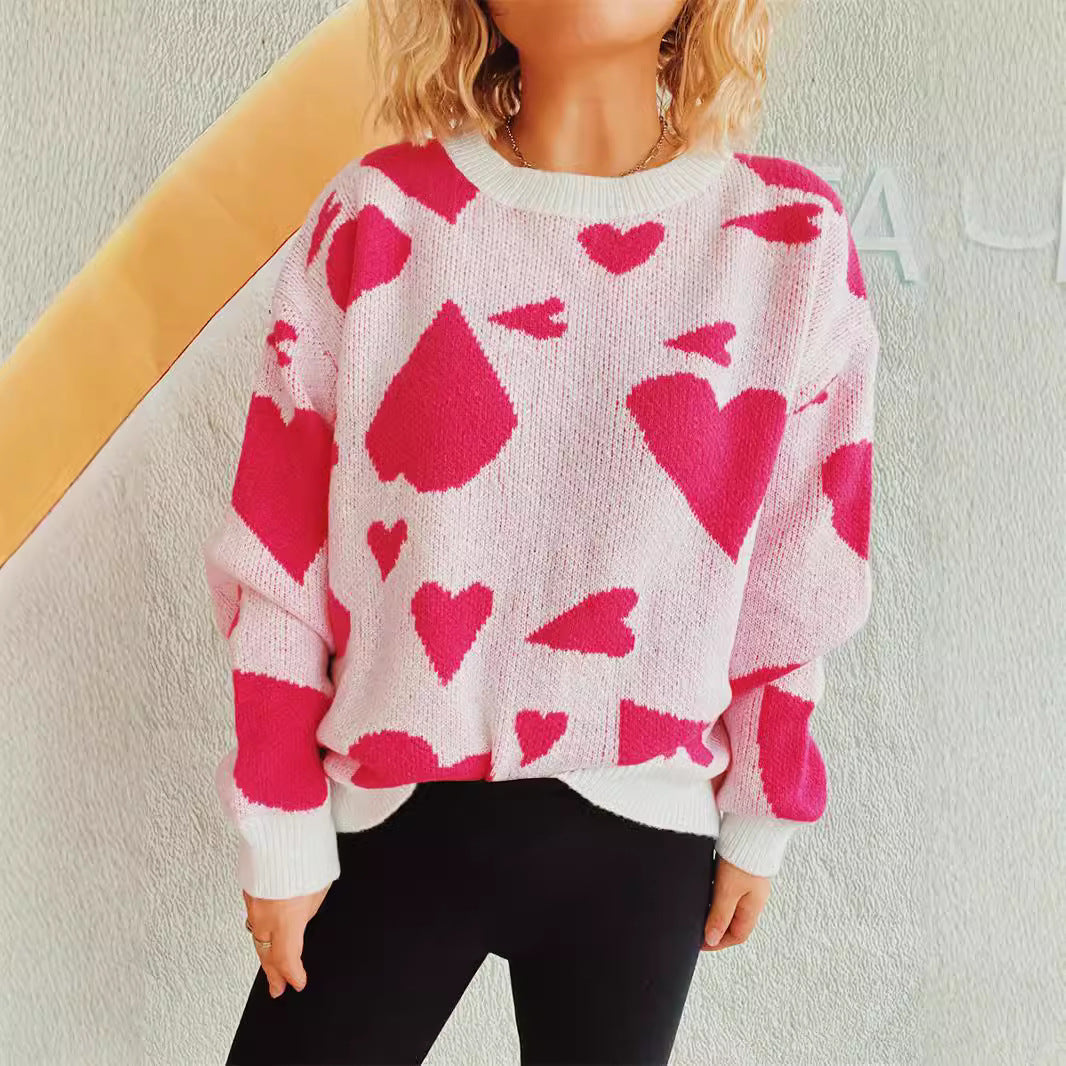 Damen Pullover Herzmuster Weitschnitt Eveloria