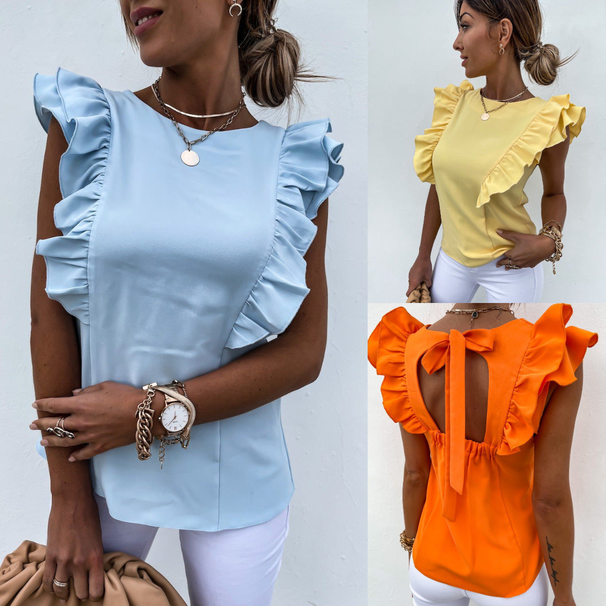 Damen Bluse Rüschenärmel Elegantes Design Eveloria - Eveloria