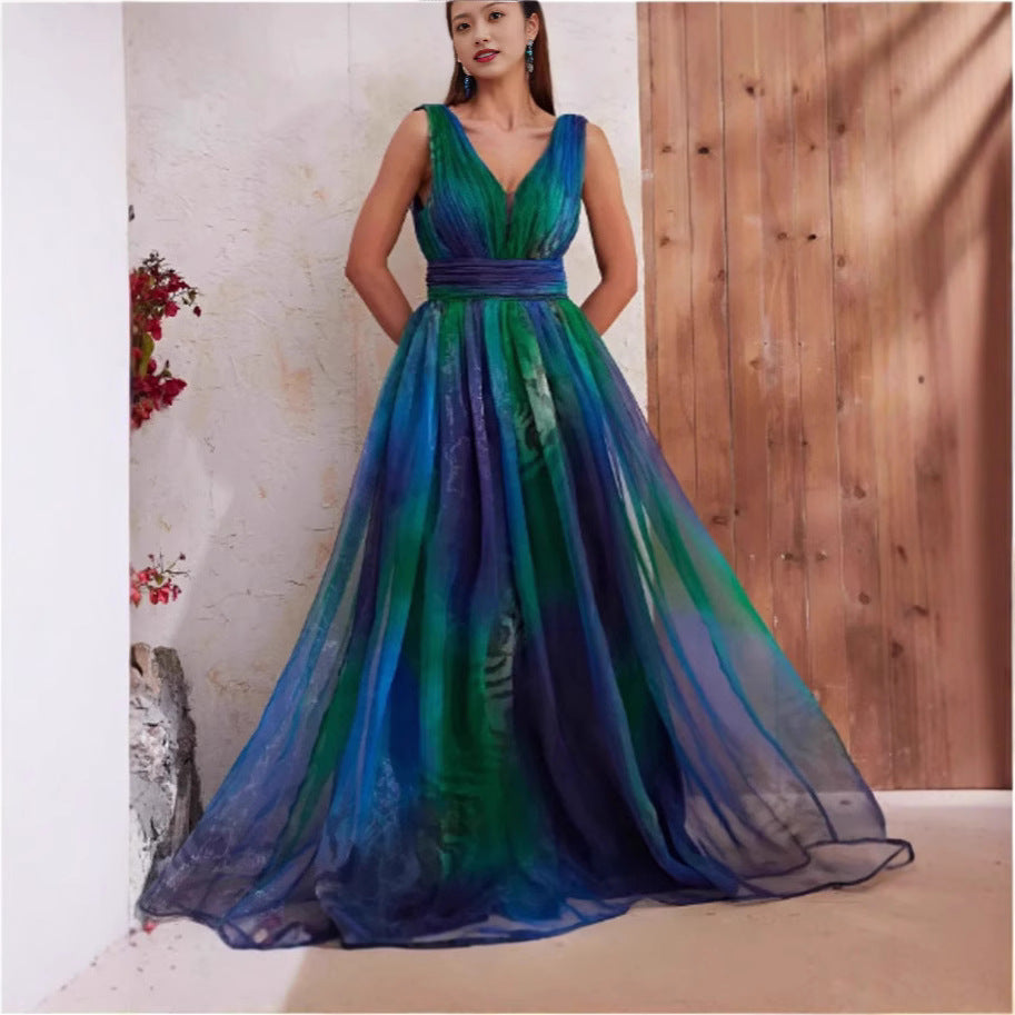 Damen Abendkleid Tüll V-Ausschnitt eveloria