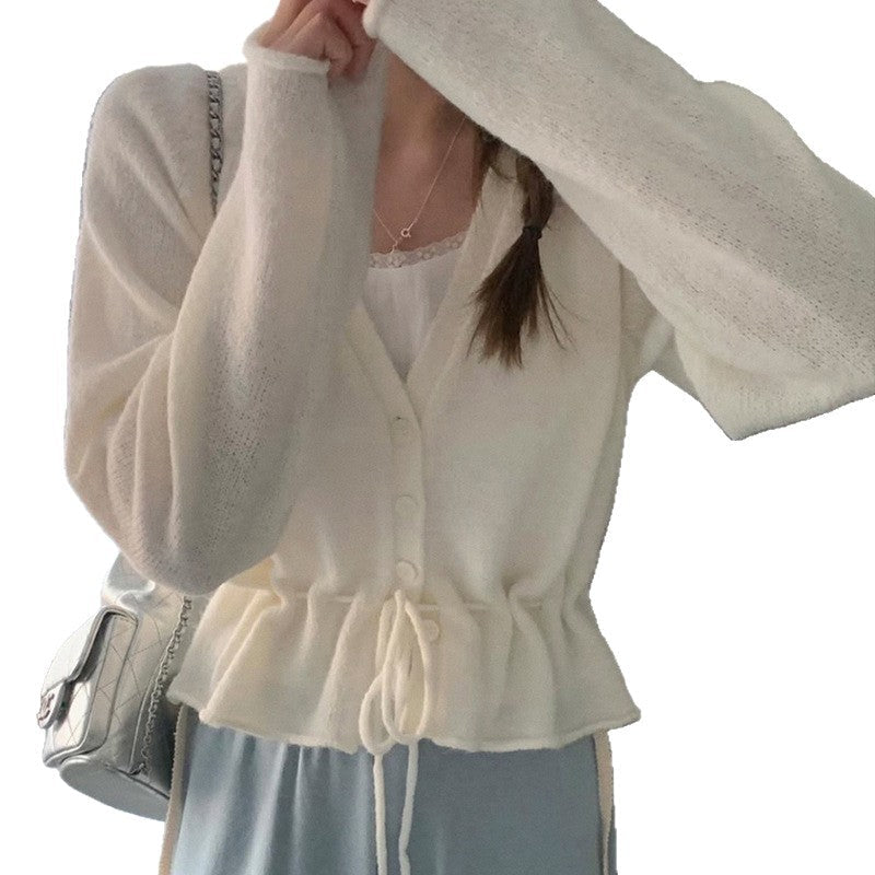 Damen Strickjacke Tailliert Mit Gürtel Beige