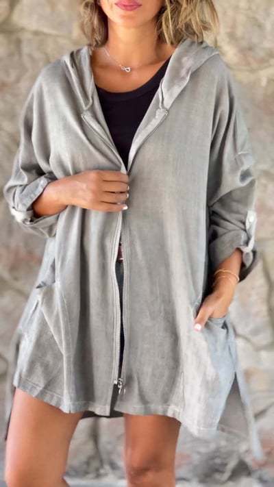 Damen Übergangsjacke mit Kapuze und Taschen Hochwertig