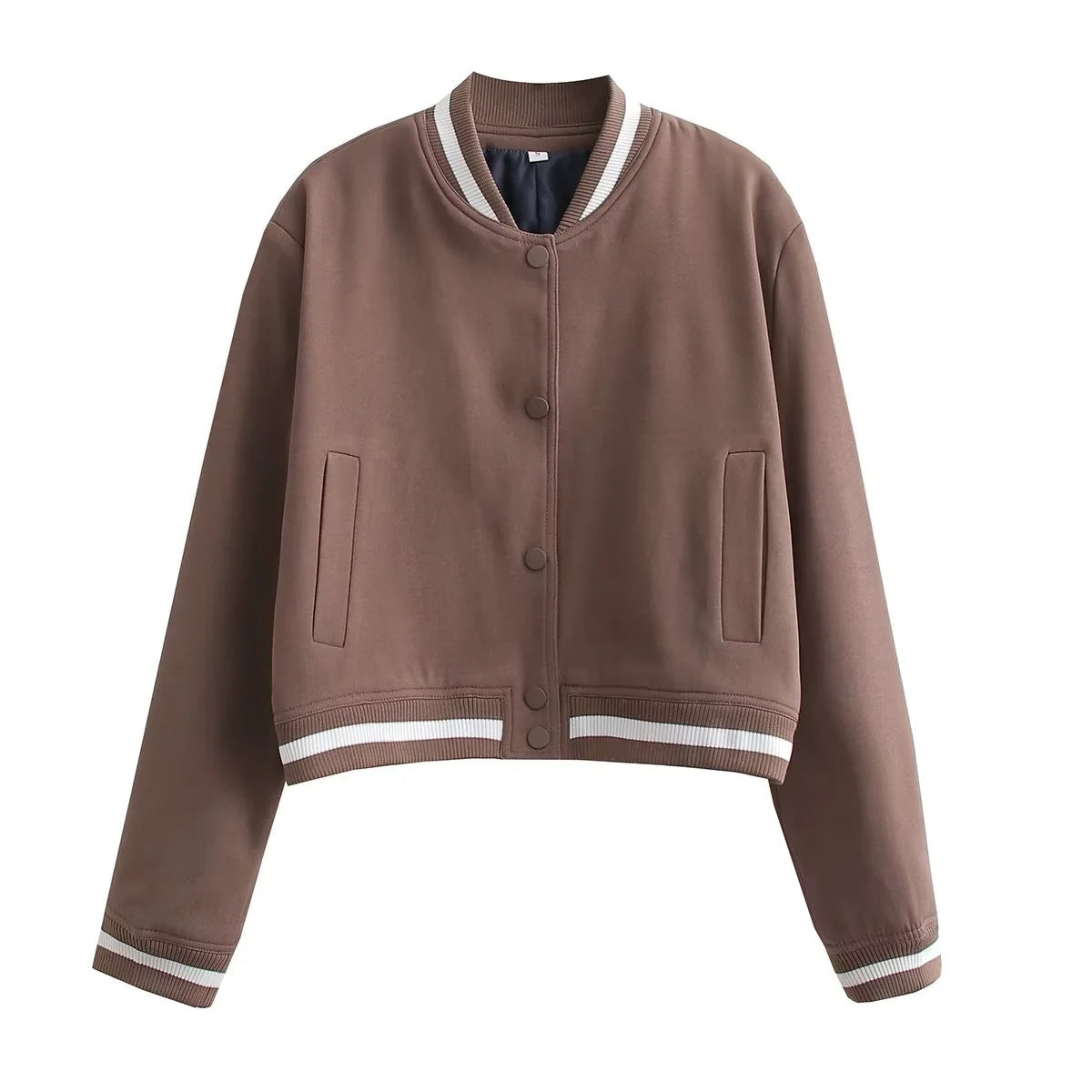 Damen Bomberjacke Kontraststrickbund Praktische Taschen