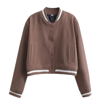 Damen Bomberjacke Kontraststrickbund Praktische Taschen