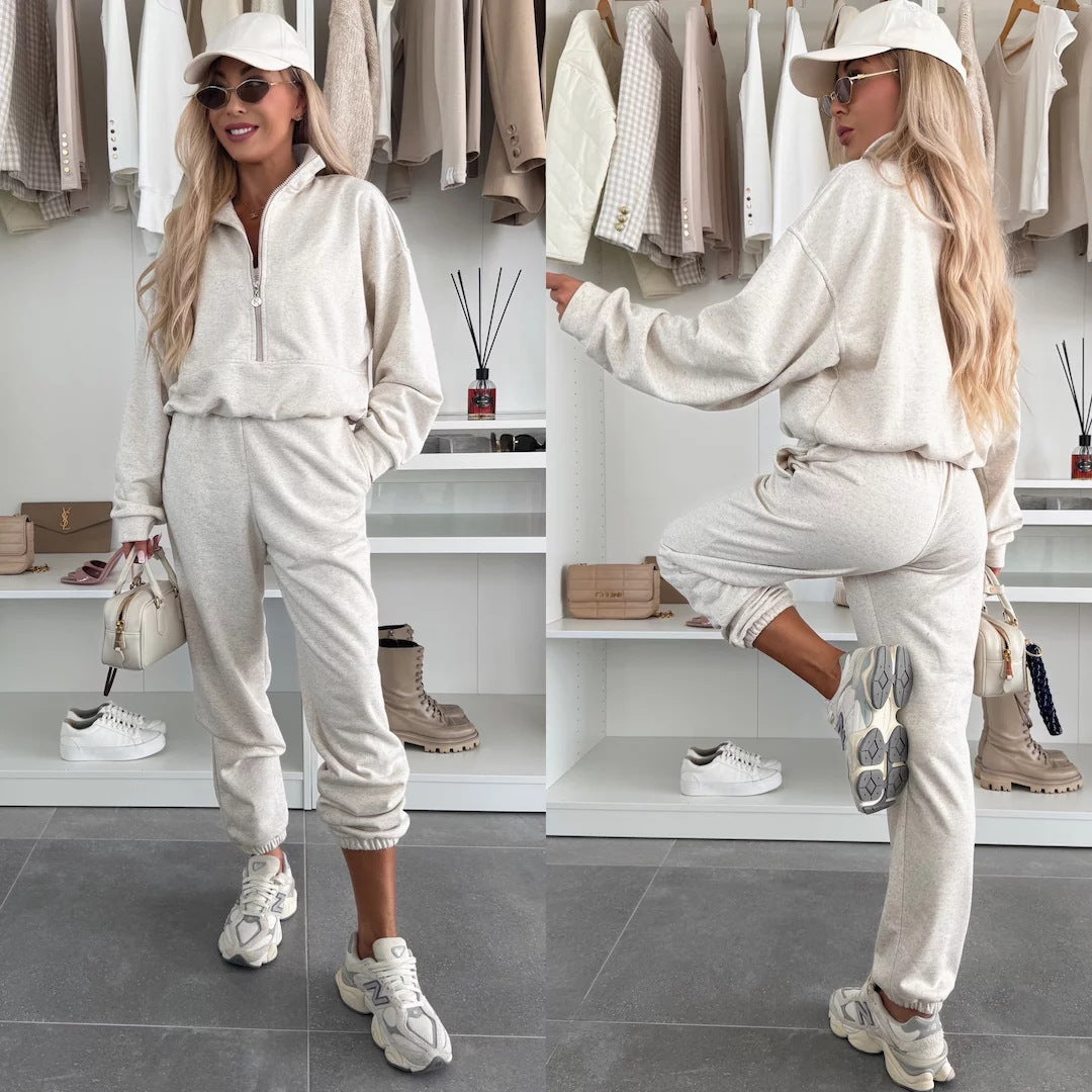 Damen Sportliches Loungewear-Set Stehkragen Reißverschlusshose Bequem