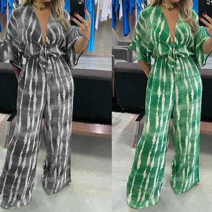 Damen Jumpsuit Kimono-Ärmel Taillengürtel Eveloria