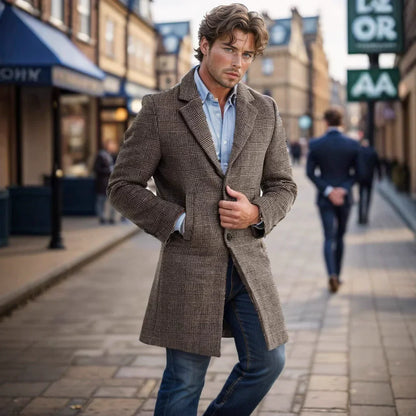 Herren Overcoat Wollmix Karomuster Steppfutter