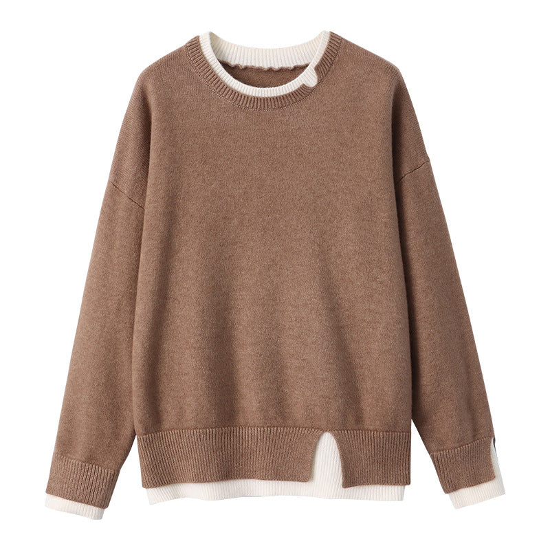 Damen Streifenpullover Hohler Kragen Locker Passform Grau Eveloria