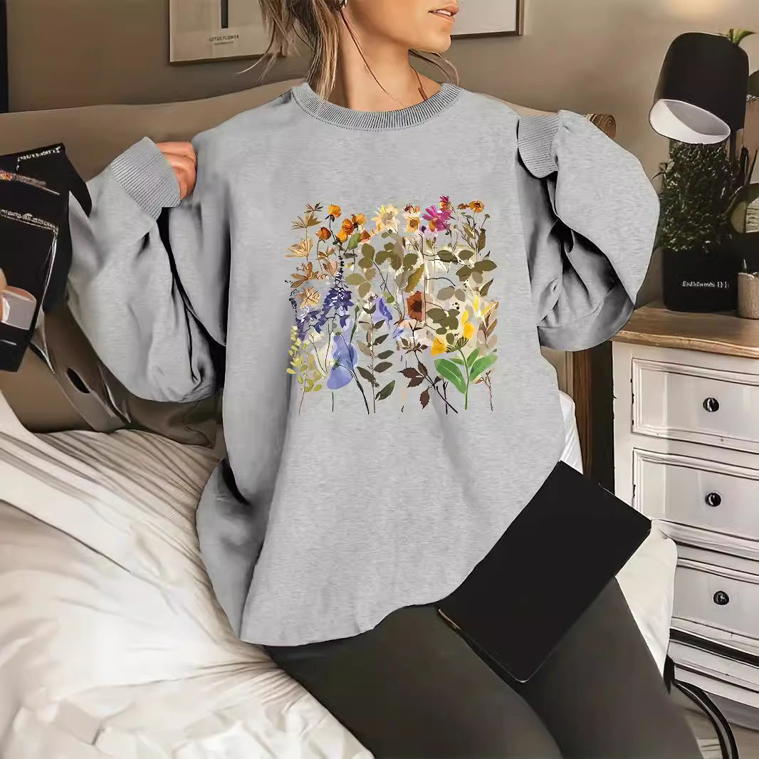 Damen Sweatshirt Floralmuster Bequem Grün