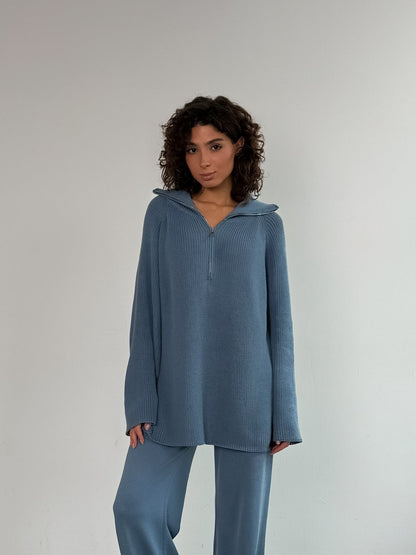 Damen Strickpullover Kapuze Reißverschluss Eveloria