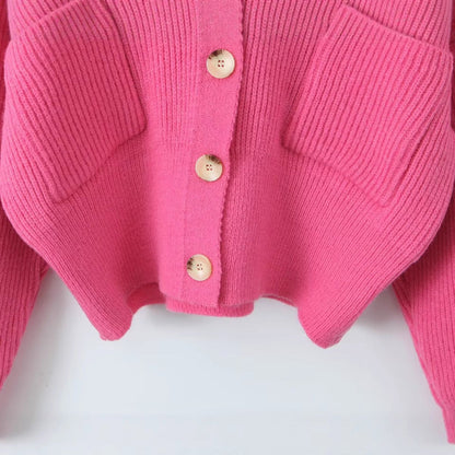 Damen Kuschelige Strickjacke mit Kapuze und Knopfverschluss