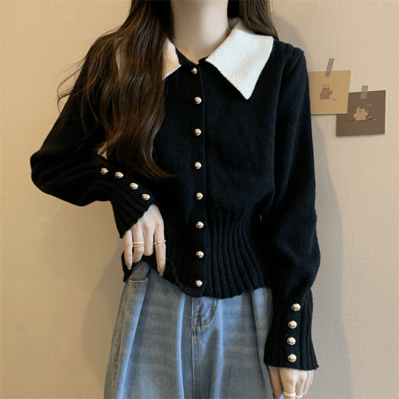 Damen Strickpullover mit Kragen und Knöpfen Eveloria