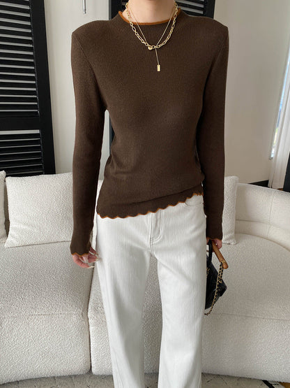 Damen Pullover Wellen-Saum Rippstruktur Eveloria