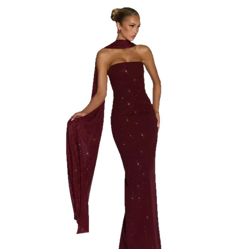 Eveloria Damen Abendkleid Pailletten Schulterfrei Elegant