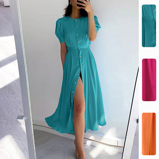 Damen Hemdblusenkleid Knielang Baumwolle Knöpfe Schwarz - Eveloria