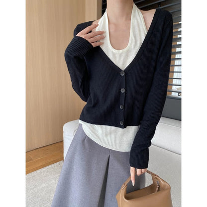 Damen Strickjacke V-Ausschnitt Knopfdetails Grau - Eveloria