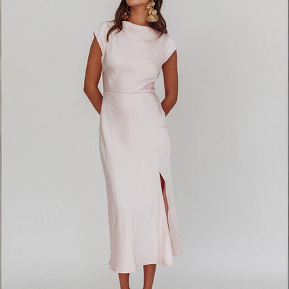 Damen Midi-Kleid aus Satin mit Stehkragen Eveloria