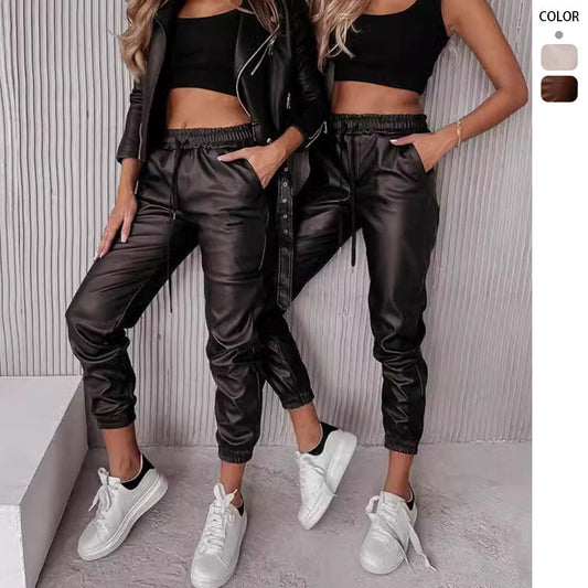 Damen Sportanzug Elastisch Jogginghosen Lässige Jacke Schwarz Eveloria - Eveloria
