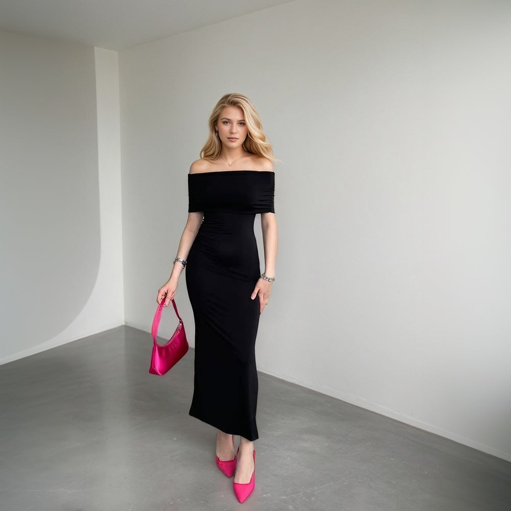 Damen Maxikleid Schulterfrei mit Schlitz Eveloria
