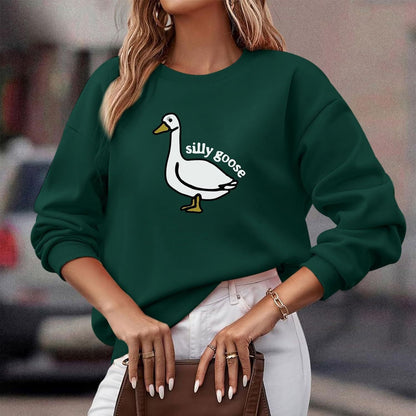 Damen Sweatshirt Entenmotiv Lässig Grün Eveloria - Eveloria