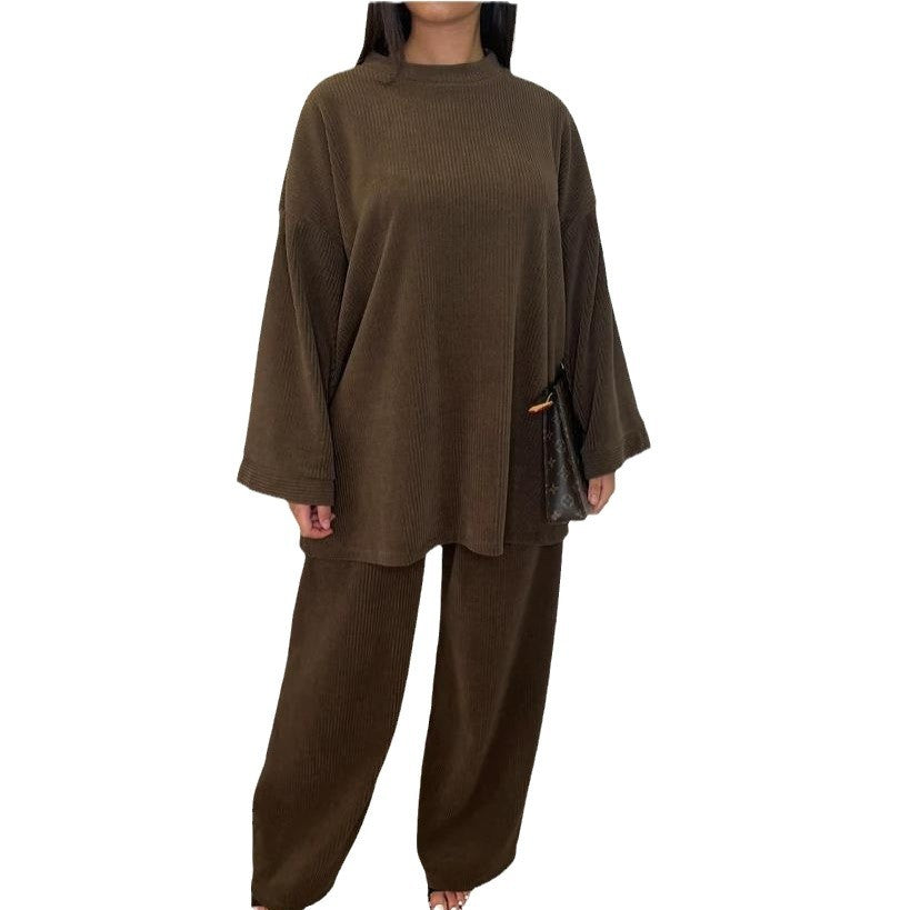 Damen Lounge-Set Weiches Rippmaterial Weit Schnitt Beige