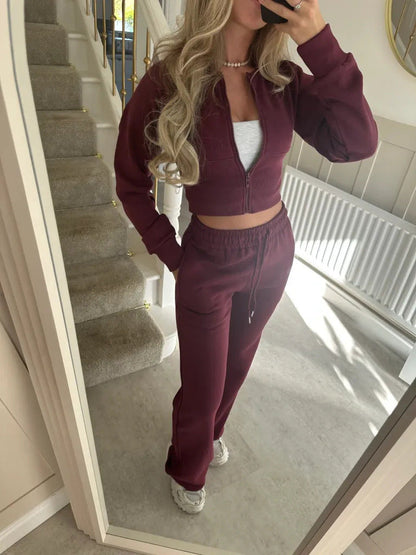 Damen Cropped Hoodie Jogginghose Set Elastischer Bund Eveloria