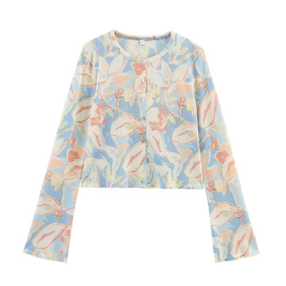 Damen Baumwollcardigan Floralmuster Eveloria