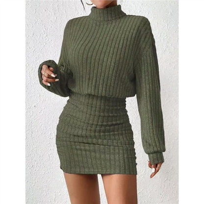 Damen Strickkleid Rollkragen Ärmel Eveloria