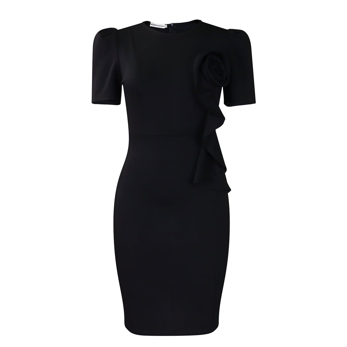 Damen Kleid Figurbetont Rüschenapplikation Eveloria